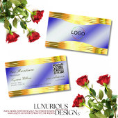 Noble Royal Blue Shiny Gold Borders Logo QR-code Visitekaartje