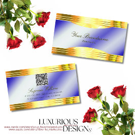 Noble Royal Blue Shiny Gouden Grenzen met QR-code Visitekaartje