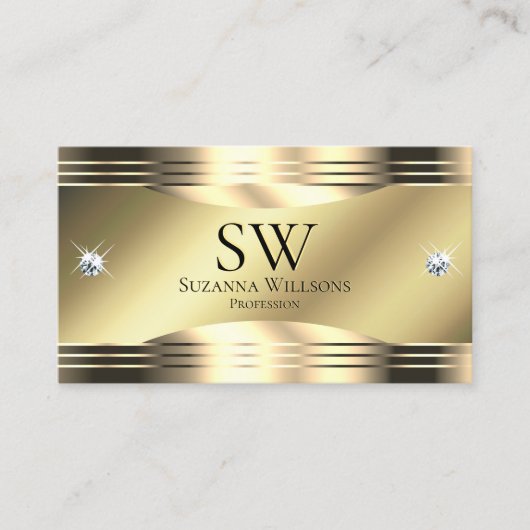 Noble Shimmery Gold Shiny Diamonds en Monogram Visitekaartje (Voorkant)