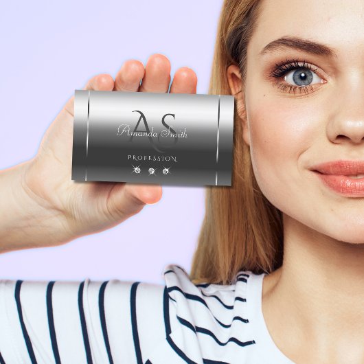 Noble Shimmery Silver Sparkle Diamonds Initialen Visitekaartje