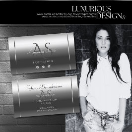 Noble Shimmery Silver Sparkle Diamonds Initialen Visitekaartje