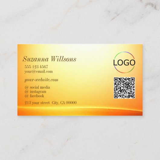 Noble Shimmery Sinaasappel Curved Decor Logo QR Co Visitekaartje (Achterkant)