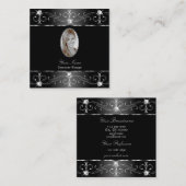 Noble Silver Black White -  Ornamenten Foto Vierkante Visitekaartje (Voorkant / Achterkant)