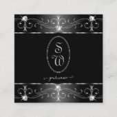 Noble Silver Black Witte  Ornamenten Initialen Vierkante Visitekaartje (Voorkant)