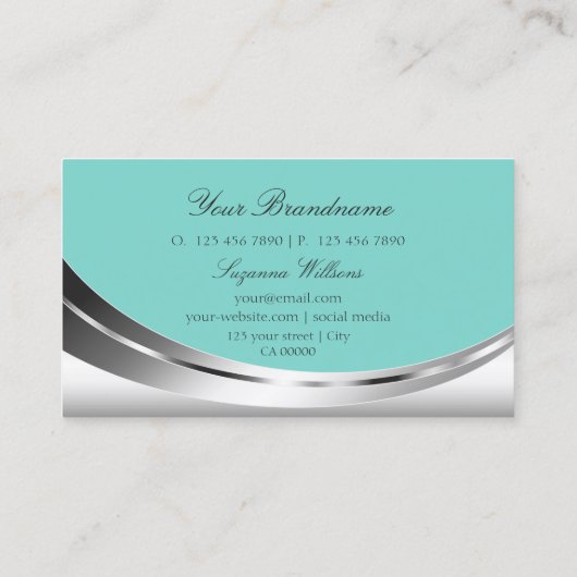 Noble Silver Blauwgroen met Logo en mousserend Dia Visitekaartje (Achterkant)