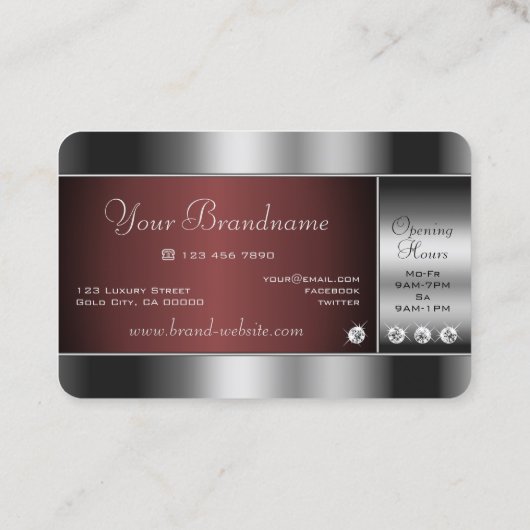 Noble Silver en Burgundy met mousserende diamanten Visitekaartje (Achterkant)