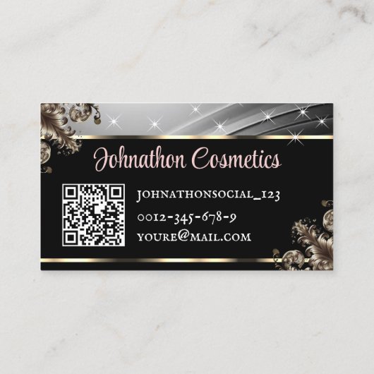 Noble Silver Pink Rose Glitter Stars QR Code Logo Visitekaartje (Achterkant)