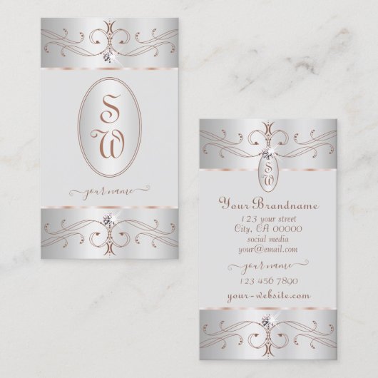 Noble Silver Roos Gold Ornamenten Initialen Visitekaartje (Voorkant / Achterkant)