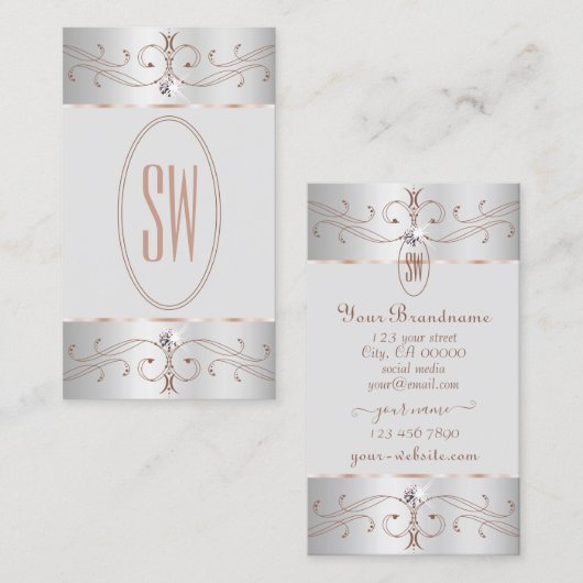 Noble Silver Roos Gold  Ornamenten Monogram Visitekaartje (Voorkant / Achterkant)