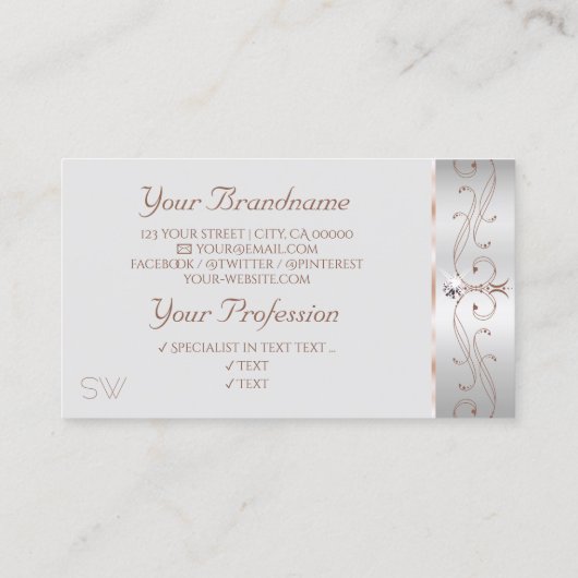 Noble Silver Roos  Sparkle Diamonds Initialen Visitekaartje (Achterkant)