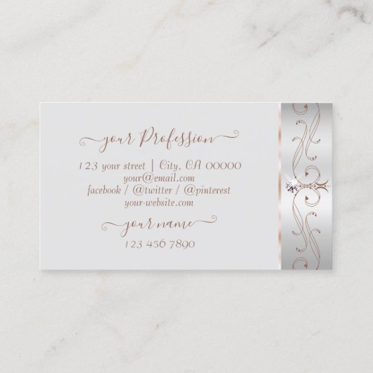 Noble Silver Roos  Sparkle Diamonds voegt Logo toe Visitekaartje (Achterkant)