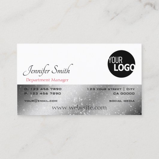 Noble Silver White Red Tiny Glitter Stars toevoege Visitekaartje (Achterkant)