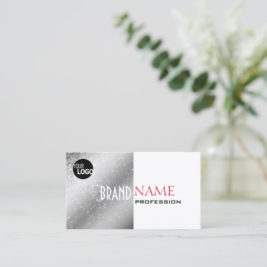 Noble Silver White Red Tiny Glitter Stars toevoege Visitekaartje (Staand voorkant)