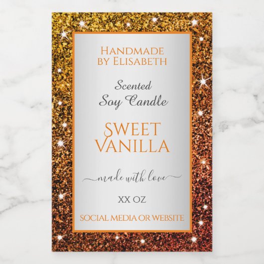 Noble Sinaasappel Faux Glitter Productlabels Beaut Voedselcontainer Etiket (Enkel label)