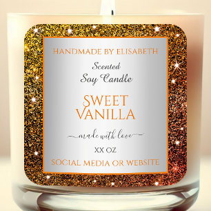 Noble Sinaasappel Faux Glitter Productverpakkingsl Vierkante Sticker