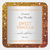 Noble Sinaasappel Faux Glitter Productverpakkingsl Vierkante Sticker (Voorkant)