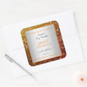 Noble Sinaasappel Faux Glitter Productverpakkingsl Vierkante Sticker (Envelop)