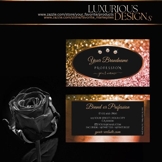 Noble Sinaasappel Roze Ombre Glitter Zwart en Diam Visitekaartje