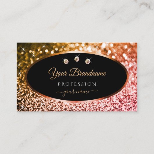 Noble Sinaasappel Roze Ombre Glitter Zwart en Diam Visitekaartje (Voorkant)