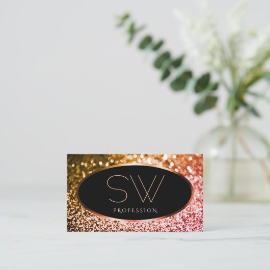 Noble Sinaasappel Roze Ombre Glitter Zwart en Mono Visitekaartje (Staand voorkant)