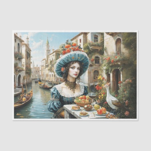 Noble Venetiaanse Vrouw met iconische Venetiaanse  Tissuepapier (Voorkant)