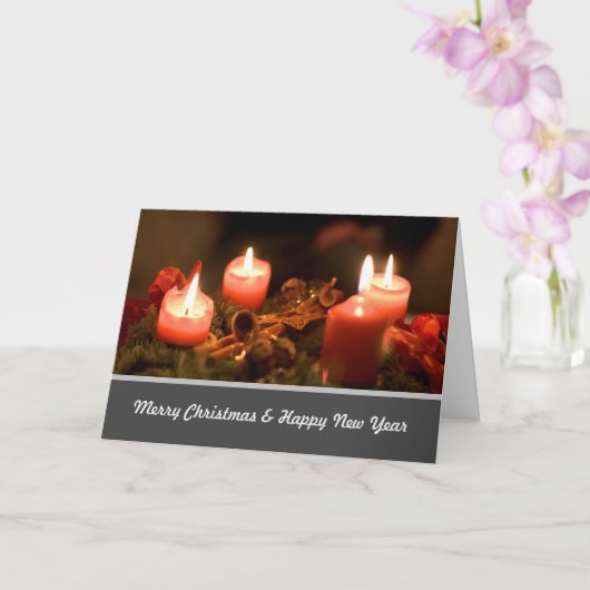 Noble Vrolijk Kerstfeest met glanzende adventskran Kaart (Orchidee)