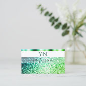 Noble White Blauwgroen Green Sparkling Glitter Mon Visitekaartje (Staand voorkant)