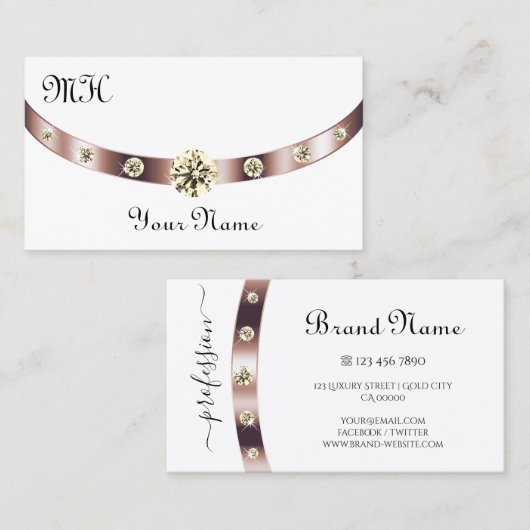 Noble White en Roos Gold met Monogram Luxueus Visitekaartje (Voorkant / Achterkant)