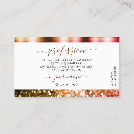Noble White Oranje Pink Sparking Glitter Shimmery Visitekaartje (Achterkant)