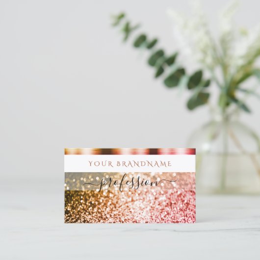 Noble White Oranje Pink Sparking Glitter Shimmery Visitekaartje (Staand voorkant)