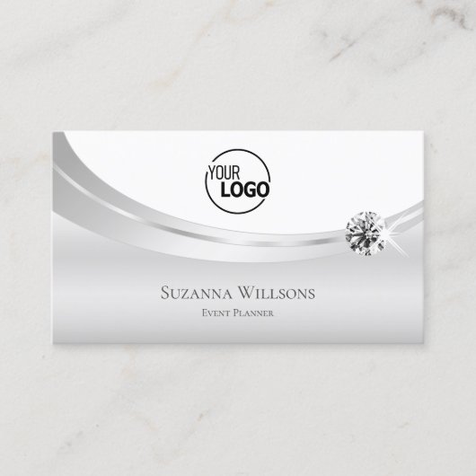 Noble White Silver Gedecorreerd met Logo en juwele Visitekaartje (Voorkant)