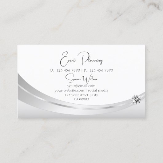 Noble White Silver Gedecorreerd met Sparkle Jewel Visitekaartje (Achterkant)