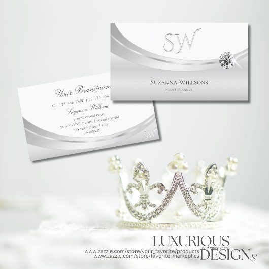 Noble White Silver met monogram en Sparkle Jewel Visitekaartje