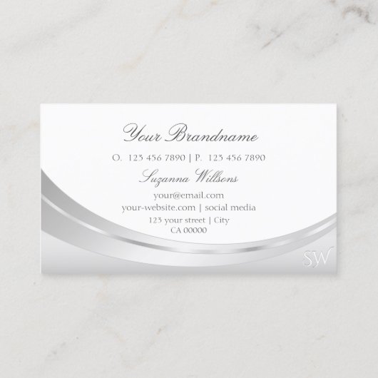 Noble White Silver met monogram en Sparkle Jewel Visitekaartje (Achterkant)