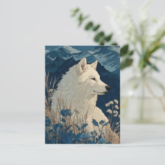 Noble White Wolf in Midnight Mountain Range Briefkaart (Staand voorkant)