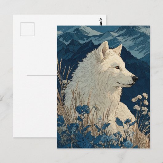 Noble White Wolf in Midnight Mountain Range Briefkaart (Voorkant / Achterkant)
