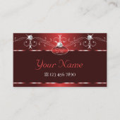 Noble Wine Red Squiggles Sparkle Diamonds Initiale Visitekaartje (Voorkant)