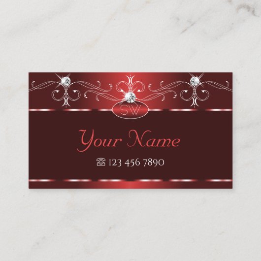 Noble Wine Red Squiggles Sparkle Diamonds Initiale Visitekaartje (Voorkant)