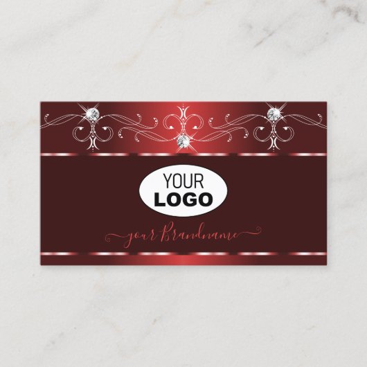 Noble Wine Red Squiggles Sparkle Diamonds Voeg Log Visitekaartje (Voorkant)
