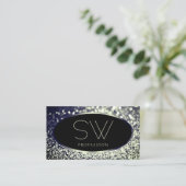 Noble Zwart Blauw Zilver Sparkle Glitter Monogram Visitekaartje (Staand voorkant)