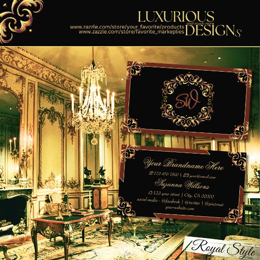 Noble Zwart Bruin Goud met Monogram Indrukwekkend Visitekaartje