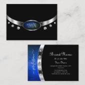 Noble Zwart en Zilver Amulet Blauw Groen Marmer Visitekaartje (Voorkant / Achterkant)
