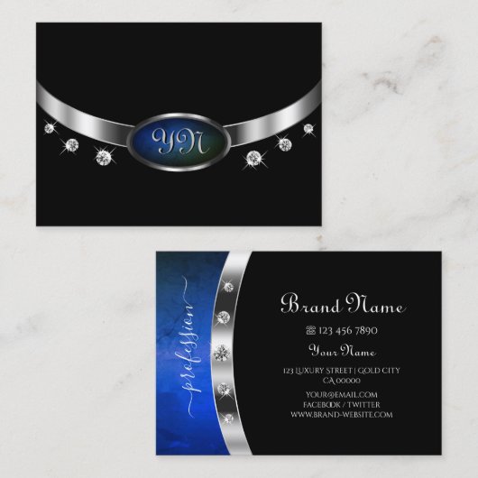 Noble Zwart en Zilver Amulet Blauw Groen Marmer Visitekaartje (Voorkant / Achterkant)