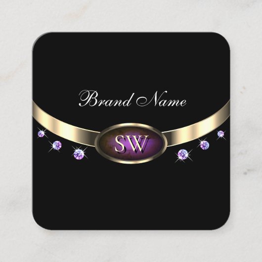 Noble Zwart Goud Paarse Marmeren Initialen Diamant Vierkante Visitekaartje (Voorkant)