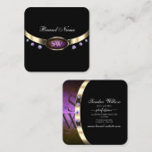Noble Zwart Goud Paarse Marmeren Initialen Diamant Vierkante Visitekaartje (Voorkant / Achterkant)