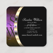 Noble Zwart Goud Paarse Marmeren Initialen Diamant Vierkante Visitekaartje (Achterkant)