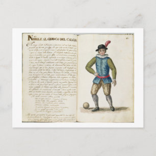 Nobleman speelt football, Venetiaans (manuscript) Briefkaart