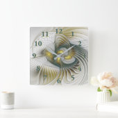 Nobly and Golden Abstract Fantasy Fractal Art Vierkante Klok (Huis)