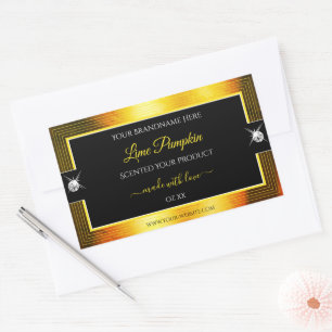 Nobly Black Golden Oranje Brilliants Productlabel Rechthoekige Sticker