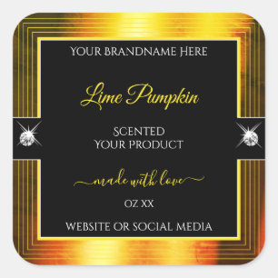 Nobly Black Golden Oranje Brilliants Productlabel Vierkante Sticker